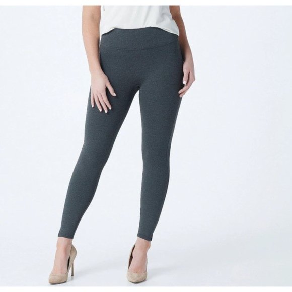 SPANX Ankle Length Hem Slit Ponte Shaping Leggings Charcoal Gray Size Large NWT - Picture 2 of 6